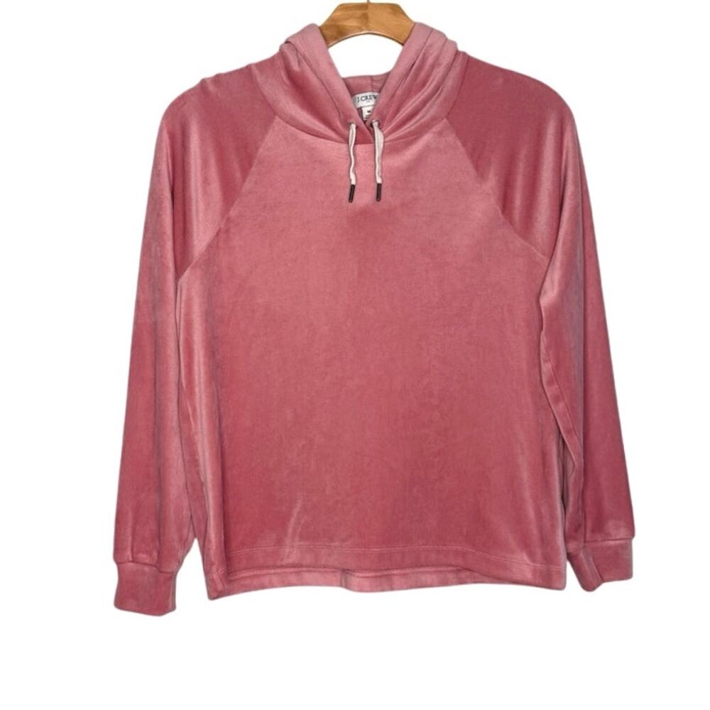 J. Crew Factory velour draw string hoodie size medium pink